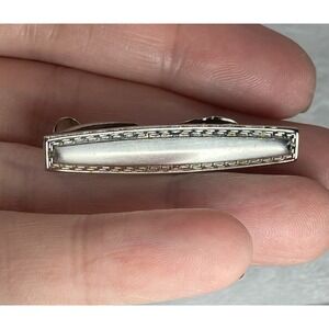 Vtg. Hicock Silver Tone Tie Clip Bar Greek Key MCM Ornate Estate Old Money Retro